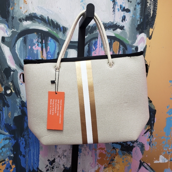 Haute Shore Handbags - Haute Shore Grayson Dune White/Gold Tote